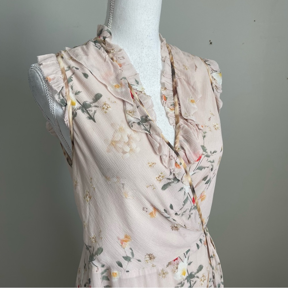 ALLSAINTS | Ari Kora Dusty Pink Floral Print Wrap Dress Sz 4 - Picture 8 of 11